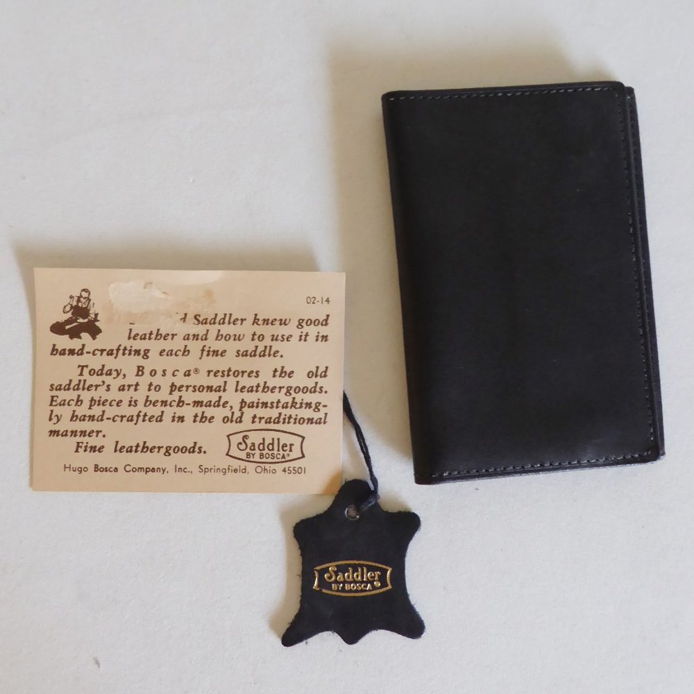 NEW HUGO BOSCO CO. SADDLER BRAND MENS BLACK LEATHER WALLET BILLFOLD
